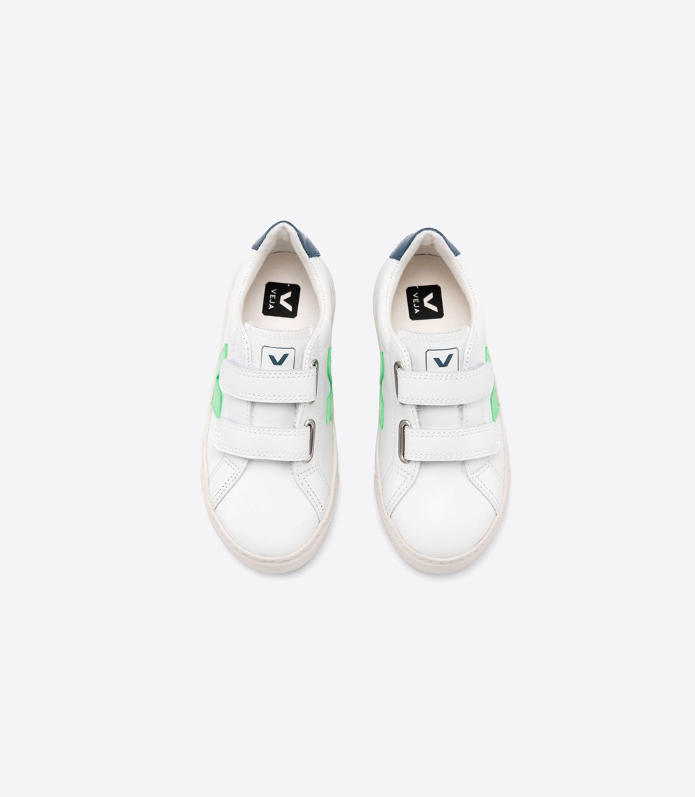 Tenis Veja Niños - Esplar Velcro Cuero - Blancos/Verdes - 047VCNTAQ